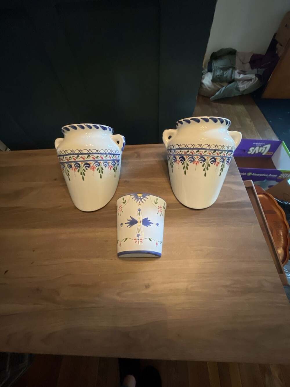 VINTAGE Casafina Portuguese Hand Painted Ceramic Wall Vase Planter Set